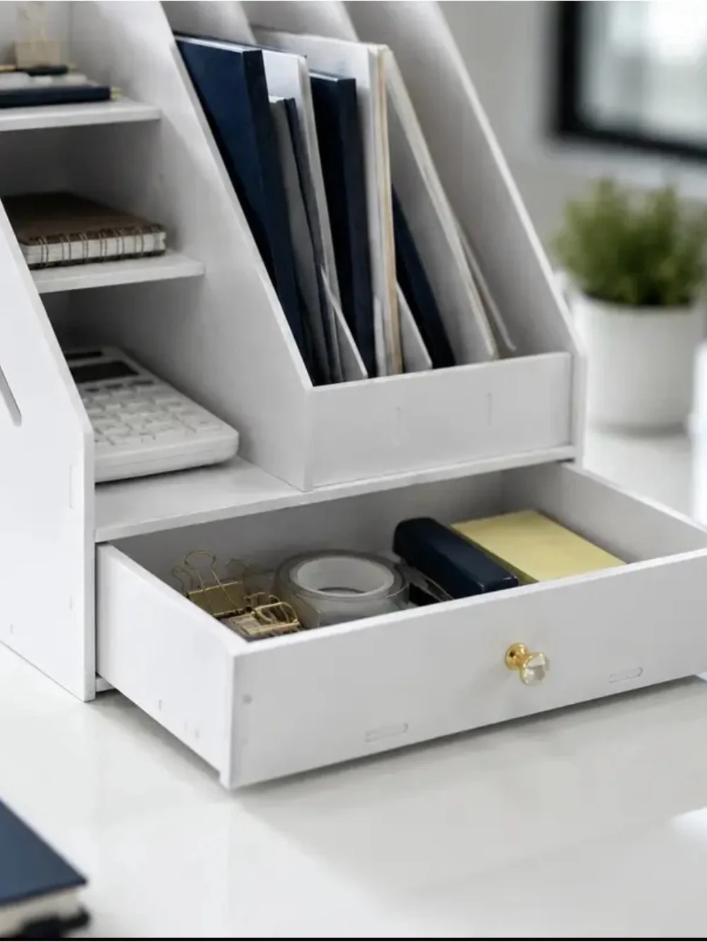 White Desktop File Organizer with Drawer - Brand